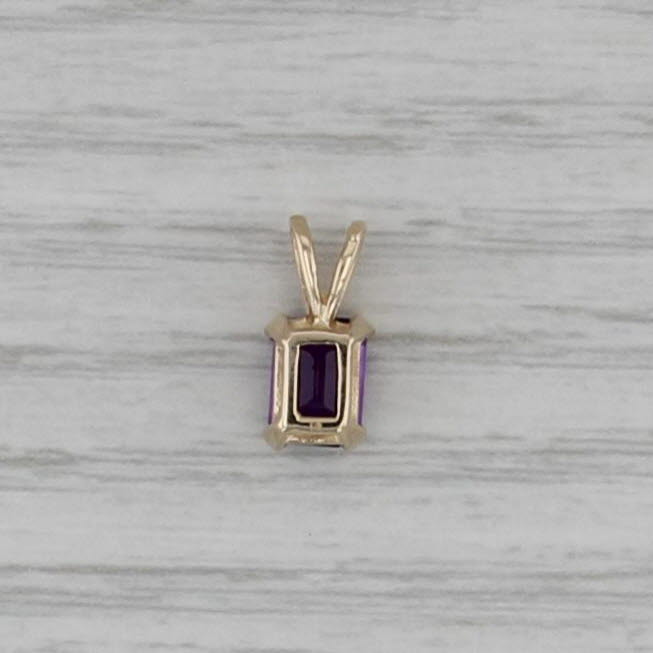 0.80ct Emerald Cut Solitaire Amethyst Pendant 14k Yellow Gold Small Drop