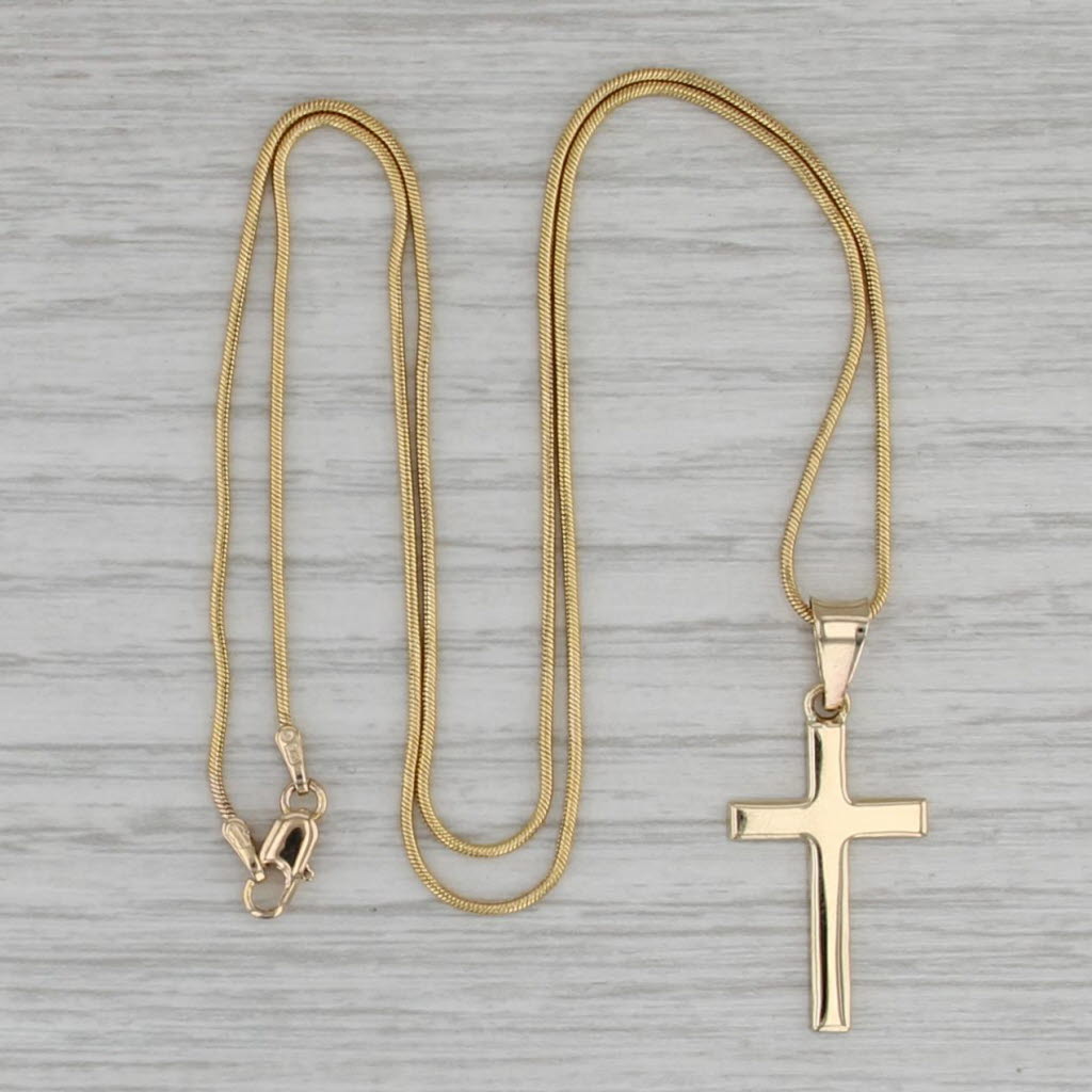 Cross Pendant Necklace 14k Yellow Gold 18" Snake Chain Necklace