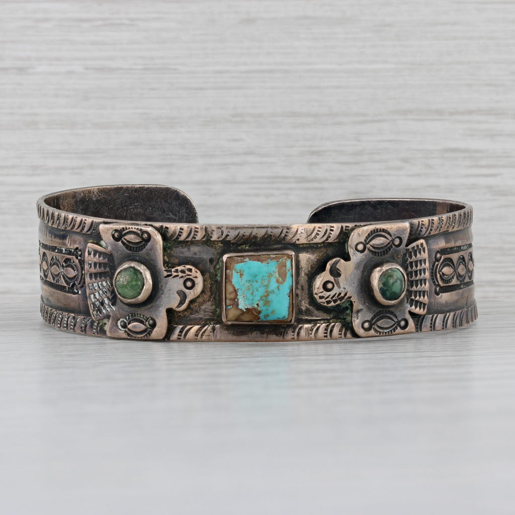 Gray Vintage Native American Turquoise Bangle Bracelet Sterling Silver 7"