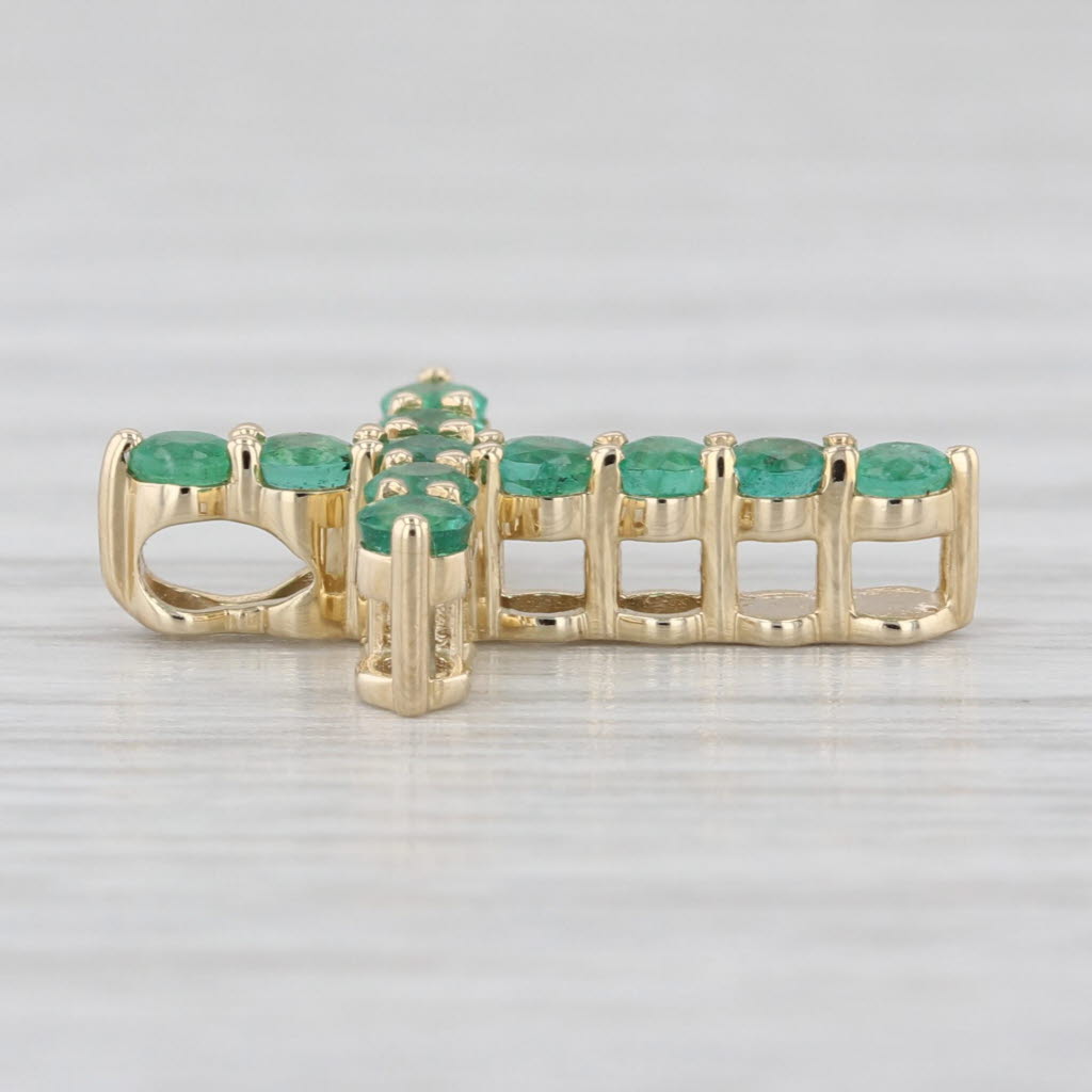 0.62ctw Emerald Cross Pendant 10k Yellow Gold Floating Drop