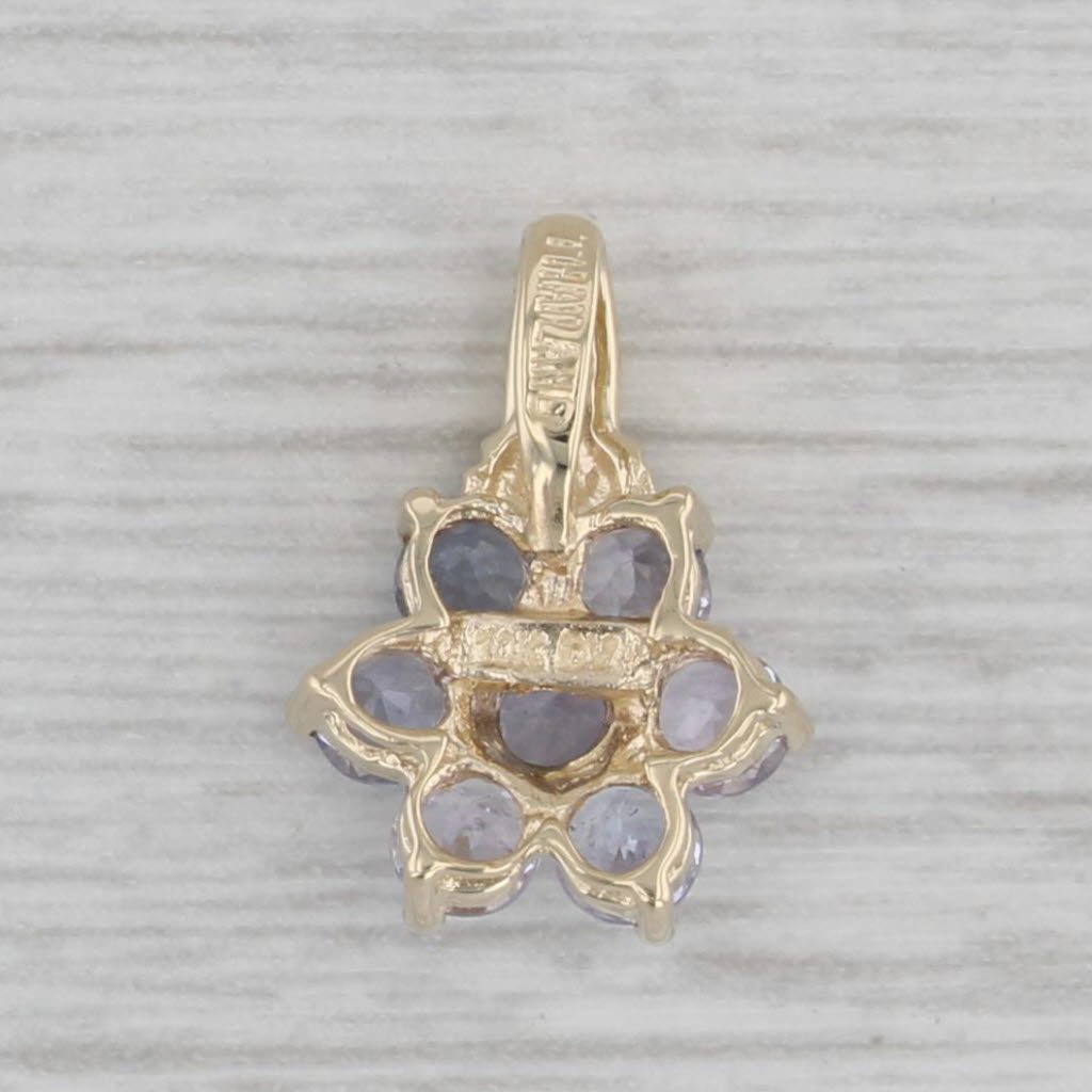 Gray 0.85ctw Tanzanite Flower Pendant Diamond Pendant 10k Yellow Gold