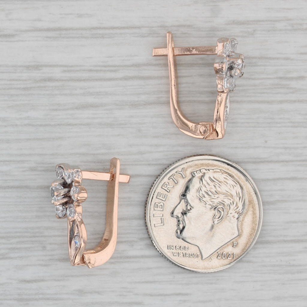 Gray Cubic Zirconia Flower Drop Earrings 14k Rose Gold Lever Backs