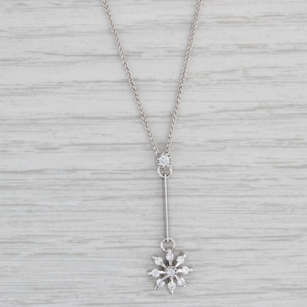 Light Gray Vintage 0.22ctw Diamond Flower Snowflake Pendant Necklace 14k 18k Gold 16.75”