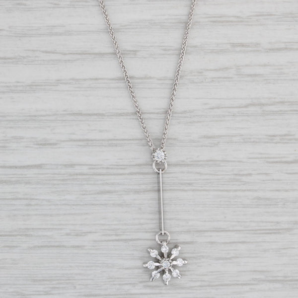 Light Gray Vintage 0.22ctw Diamond Flower Snowflake Pendant Necklace 14k 18k Gold 16.75”