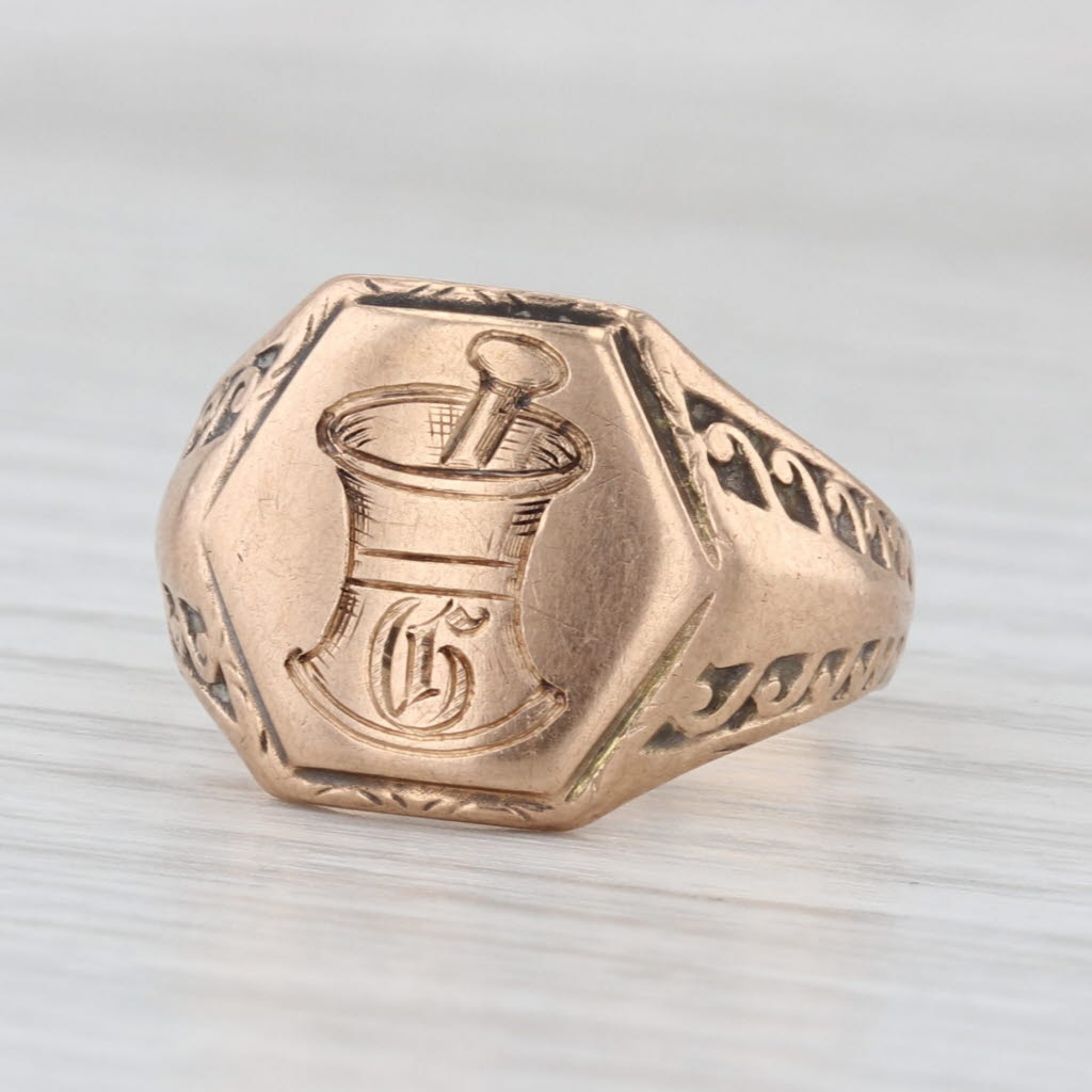 Antique Pharmacy School Ring 10k 14k Gold Size 8 Mortar Pestle Signet