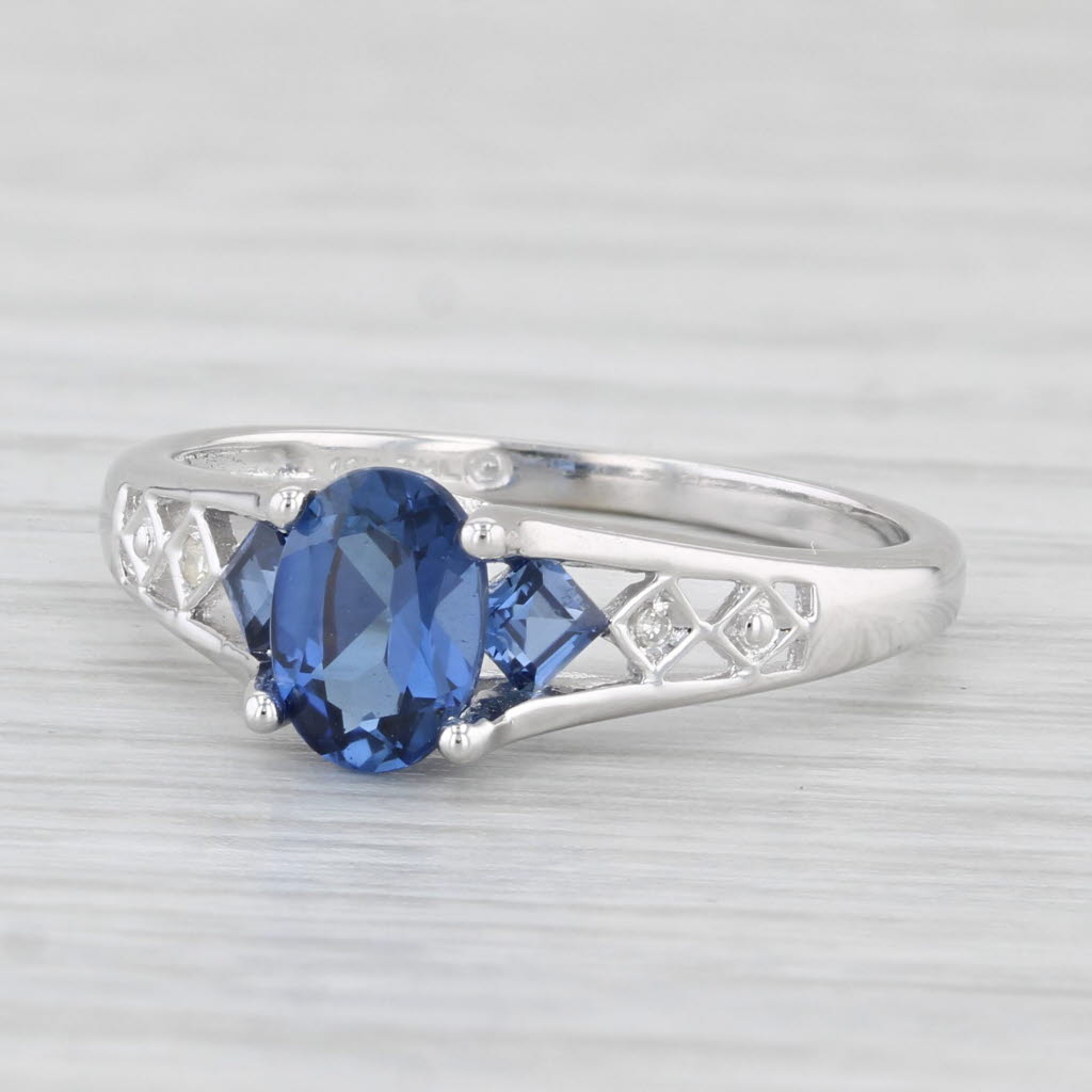 Light Gray 1.19ctw Lab Created Blue Sapphire Diamond Ring 10k White Gold Sz 6.75 Engagement