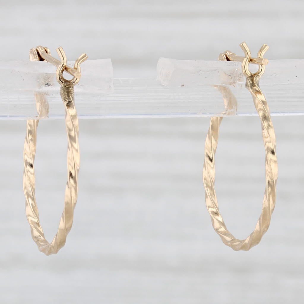 Light Gray Twist Hoop Earrings 14k Yellow Gold Snap Top Round Hoops