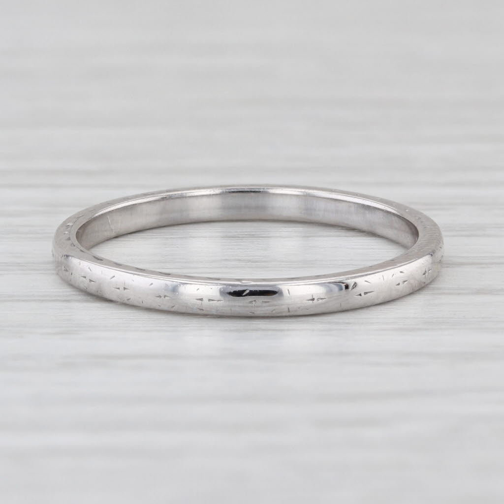 Wheat Etched Wedding Band 18k White Gold Size 8.5 Stackable Ring
