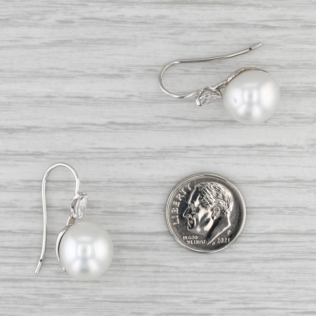 Cultured Pearl 0.30ctw Diamond Drop Earrings 18k White Gold Hook Posts