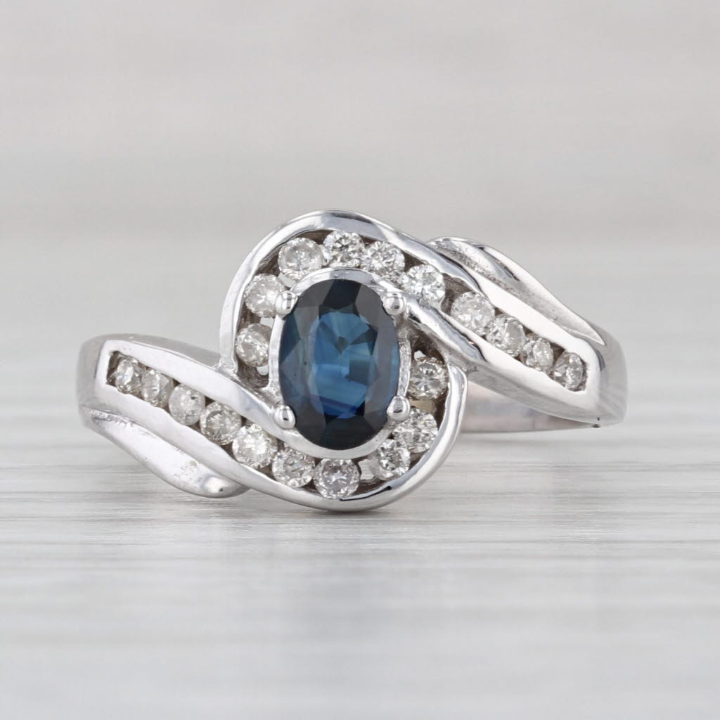 1ctw Blue Sapphire Diamond Bypass Ring 14k White Gold Size 7 Engagement