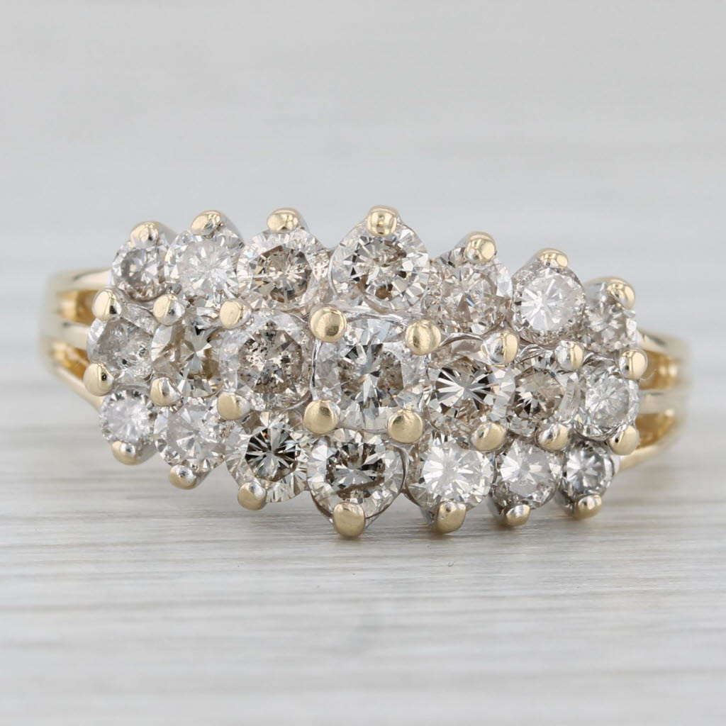 Gray 0.97ctw Diamond Cluster Ring 14k Yellow Gold Size 9.75