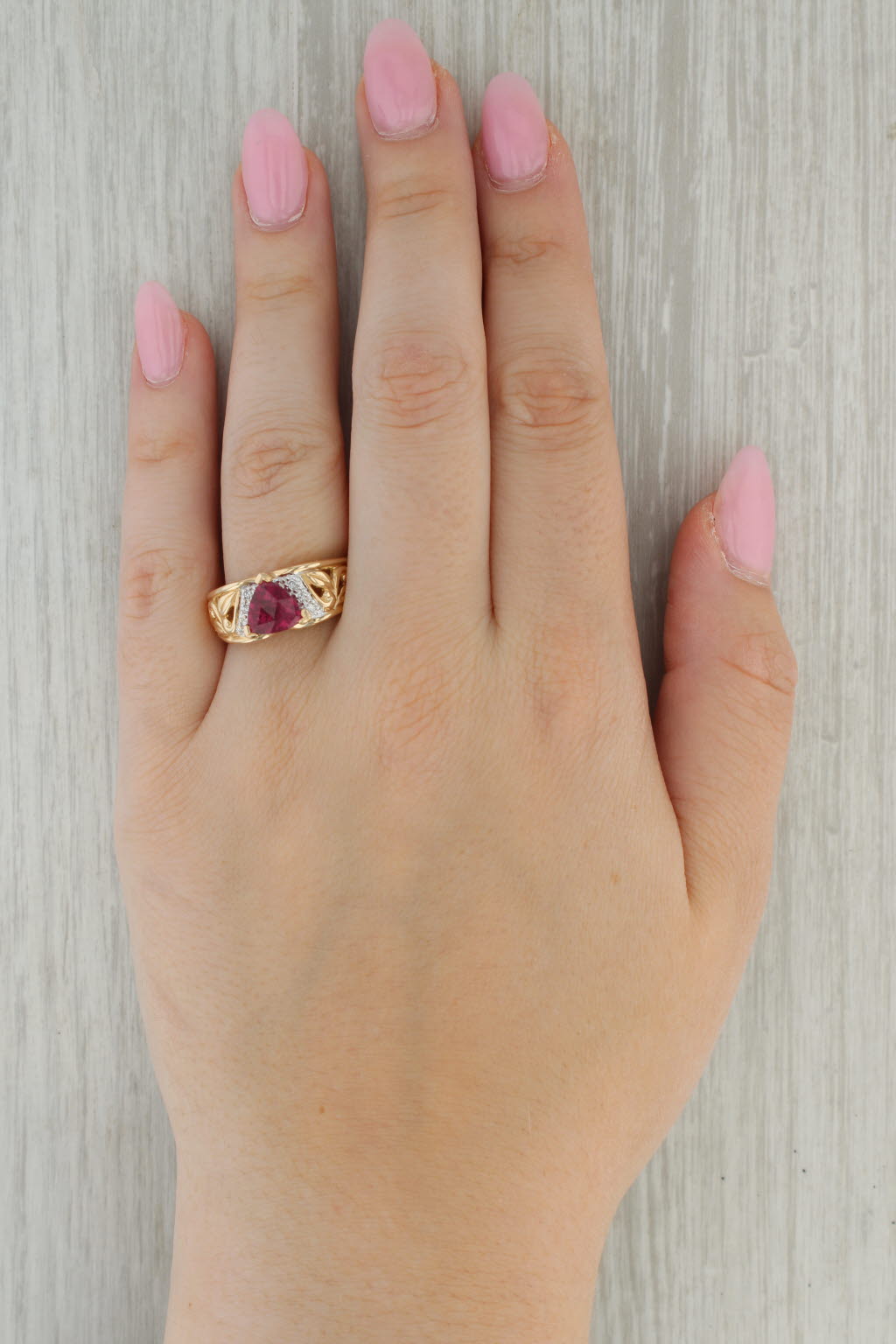 Rosy Brown 2.02ctw Rubellite Tourmaline Diamond Ring 14k Yellow Gold Size 10 Floral Band