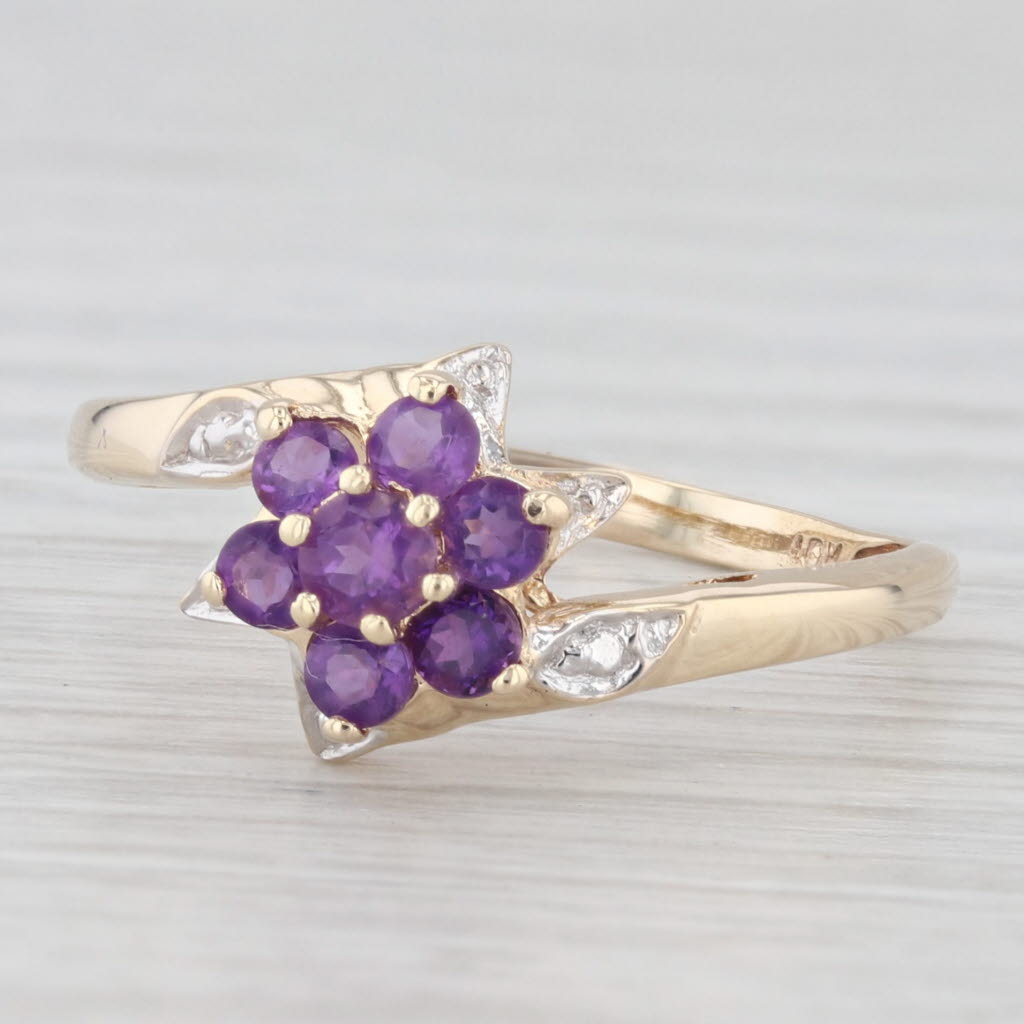 Light Gray 0.45ctw Amethyst Flower Cluster Ring 10k Yellow Gold Size 8.75