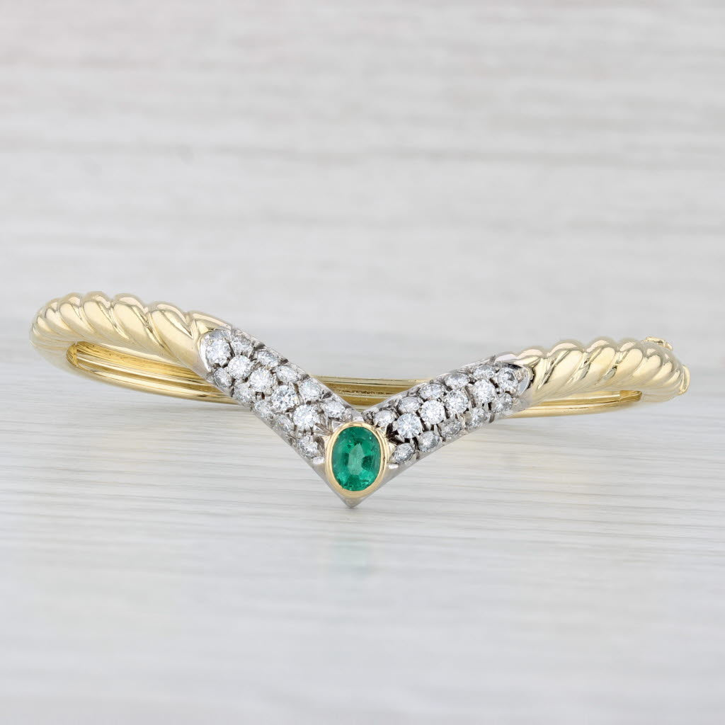 Light Gray 1.64ctw Emerald Diamond Bangle Bracelet18k Yellow White Gold Contoured V 6.5"