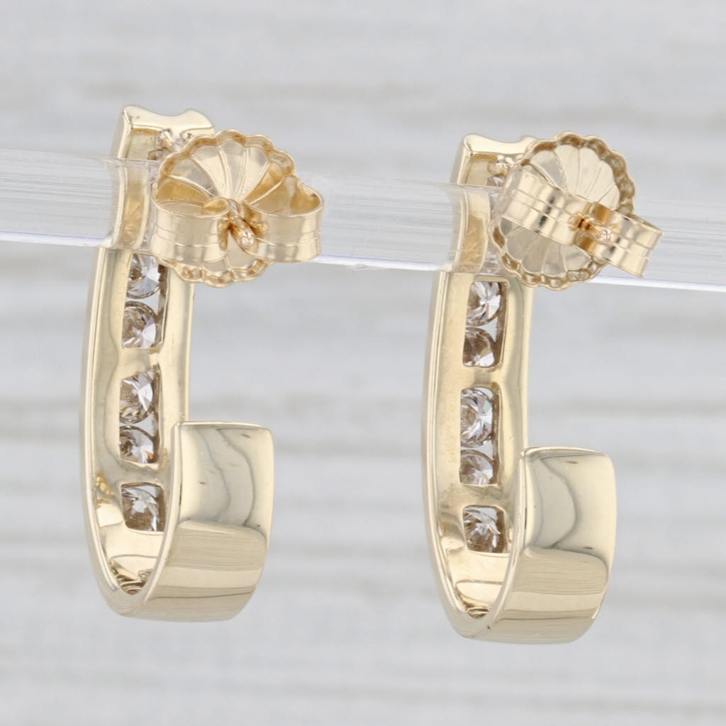 Light Gray 0.98ctw Diamond J-Hook Earrings 10k Yellow Gold Journey Drops