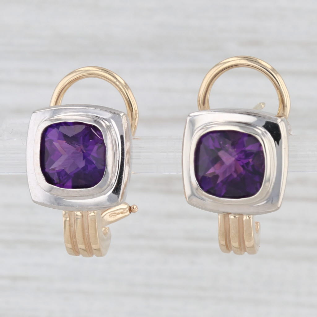 Light Gray 3ctw Amethyst Drop Earrings 14k Yellow White Gold Pierced Omega Backs