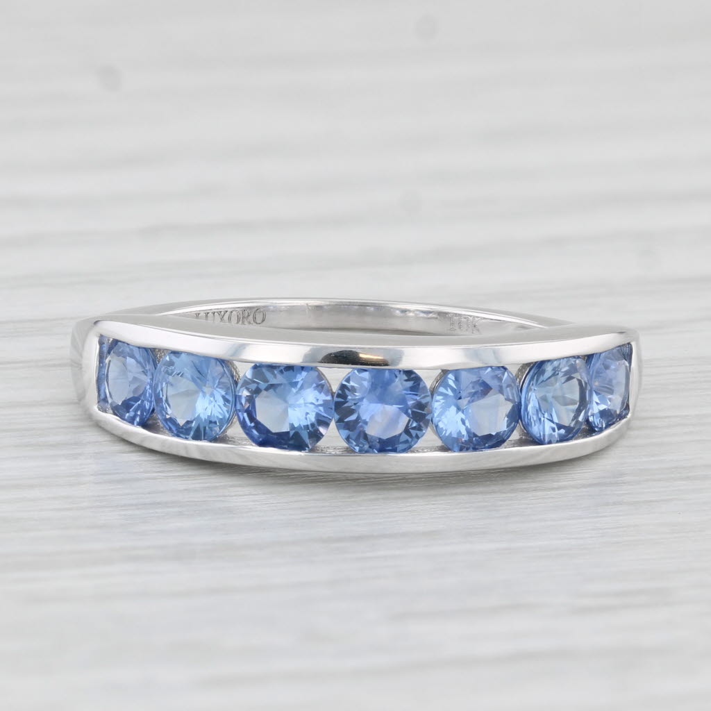 Light Gray 2.55ctw Blue Sapphire Ring 10k White Gold Stackable Wedding Anniversary Band