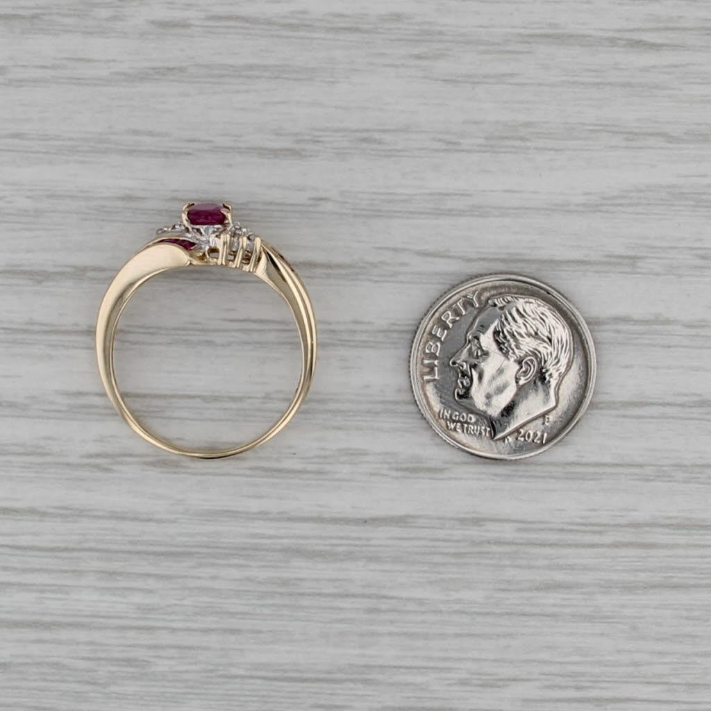 0.81ctw Ruby Diamond Bypass Ring 10k Yellow Gold Size 8