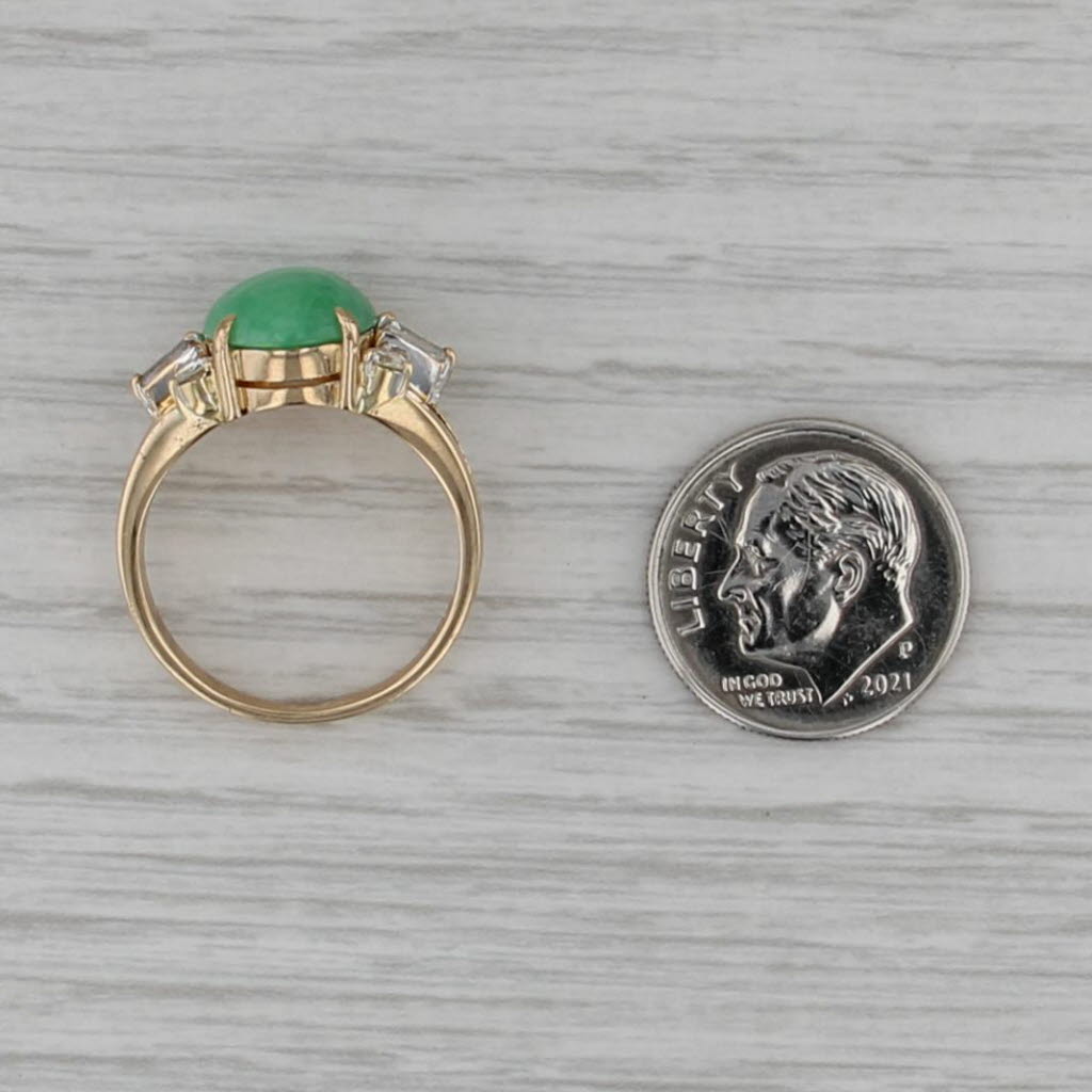 Green Jadeite Jade Cabochon 0.20ctw Diamond Ring 18k Yellow Gold Size 6.75
