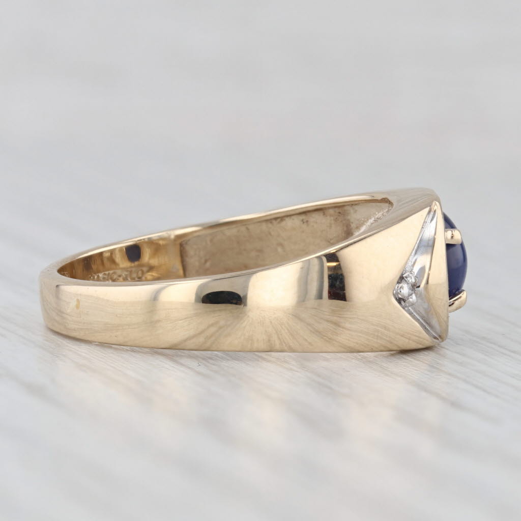 Lab Created Star Sapphire Diamond Ring 10k Yellow Gold Size 10.25