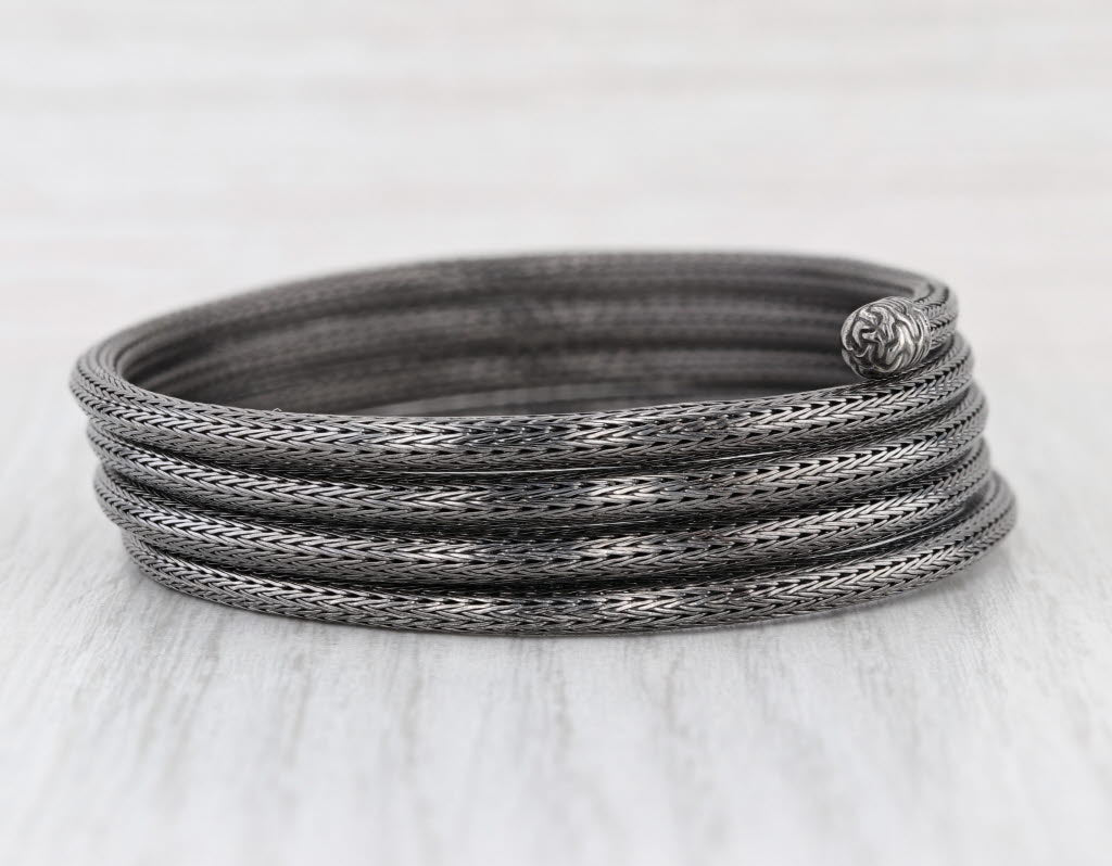 John Hardy Dark Silver Classic Chain Coil Wrap Bangle Sterling Silver Flexible