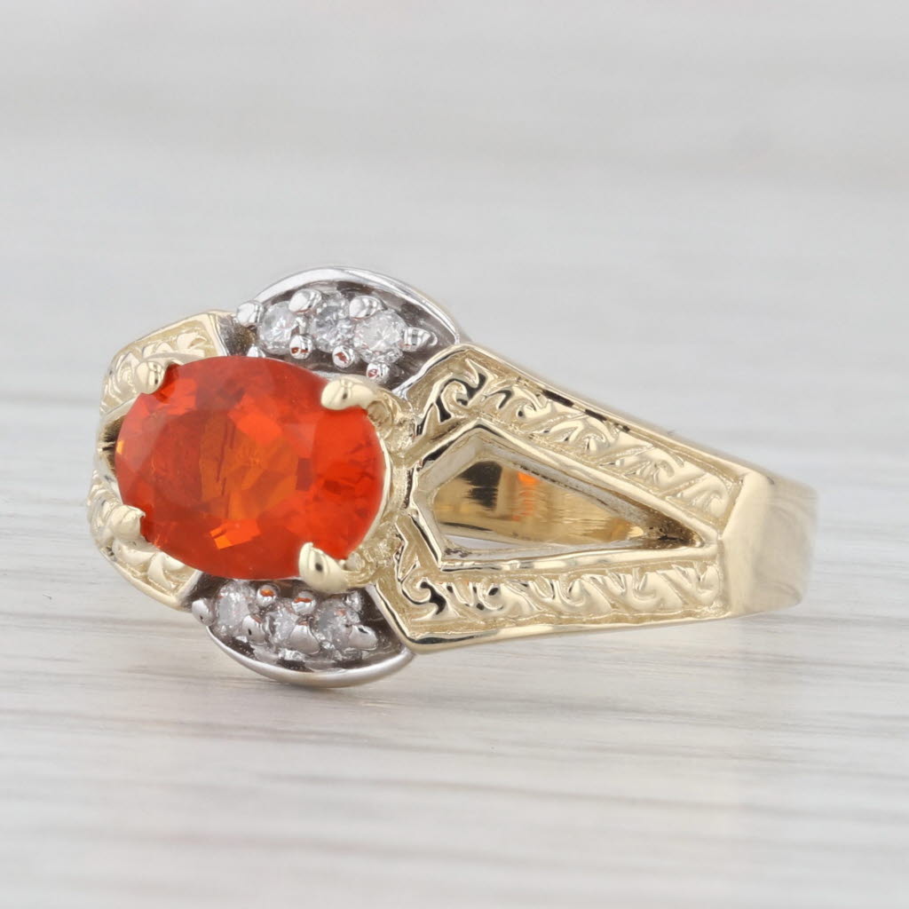 Light Gray 0.90ctw Orange Fire Opal Diamond Ring 14k Yellow Gold Size 7.25