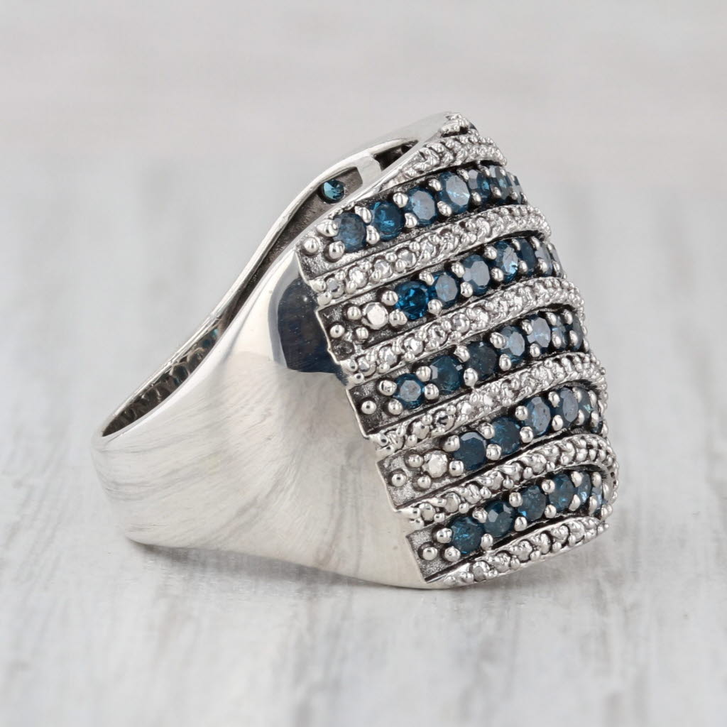 0.90ctw Blue Diamond Striped Ring Sterling Silver Size 6-6.25 Cocktail