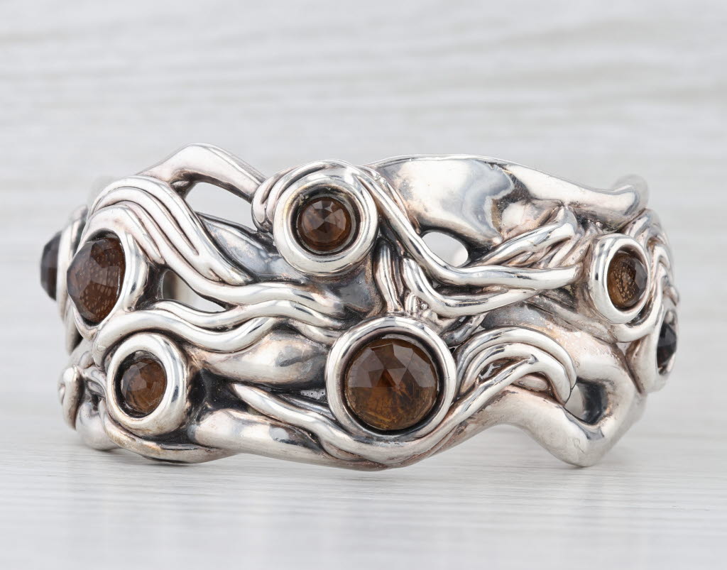 Bat Ami Smoky Quartz Cuff Bracelet Sterling Silver Statement