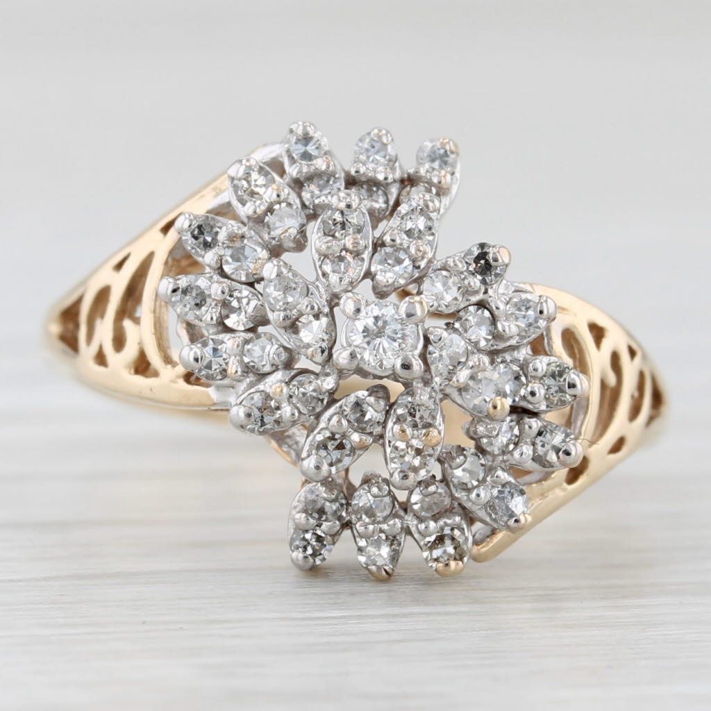 Light Gray 0.32ctw Diamond Cluster Swirl Ring 10k Yellow Gold Size 7.5