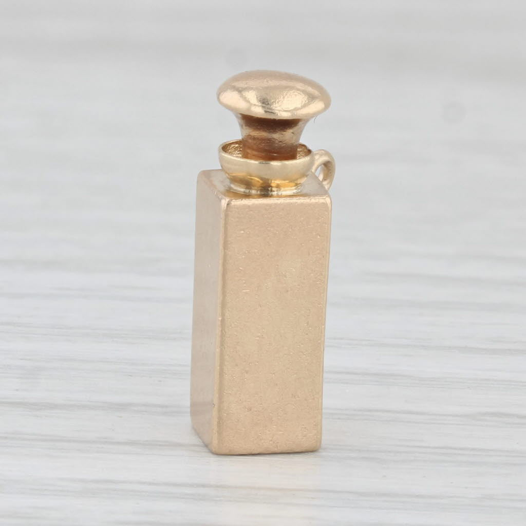 Light Gray Vintage Perfume Decanter Bottle Charm 14k Yellow Gold Pendant Opens