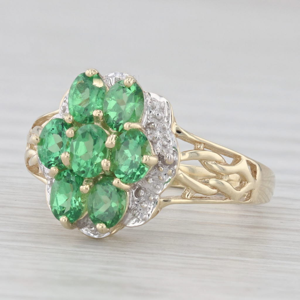 Light Gray 1.40ctw Tsavorite Green Garnet Cluster Ring 10k Yellow Gold Size 6