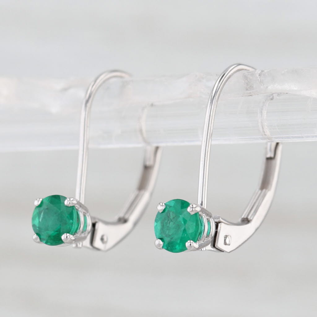 0.50ctw Round Emerald Solitaire Drop Earrings 14k White Gold Leverbacks