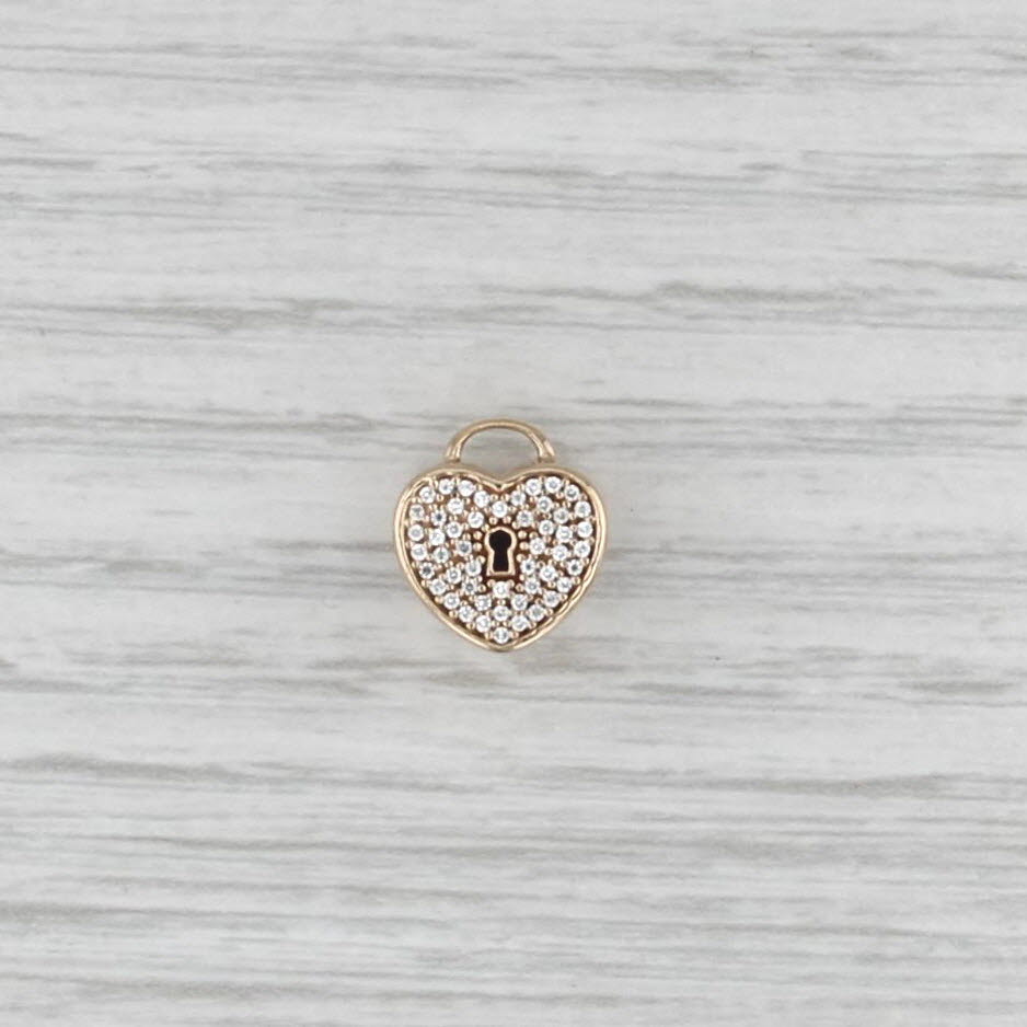 Authentic Pandora Heart Lock Charm 750833CZ 14k Gold Clear Cubic Zirconia Bead