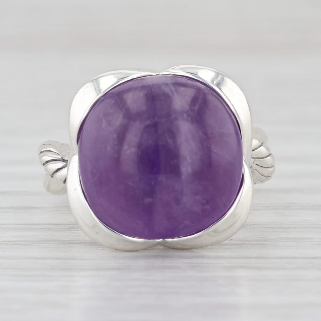 David Yurman Continuance 14mm Amethyst Round Cabochon Ring Sterling Silver