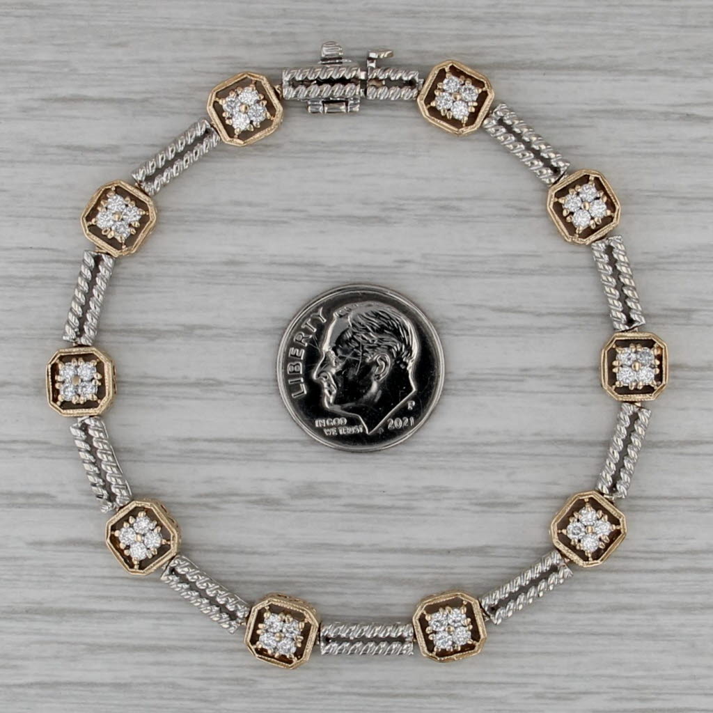 1ctw Diamond Bead Bar Links Bracelet 14k White Yellow Gold 7.25"