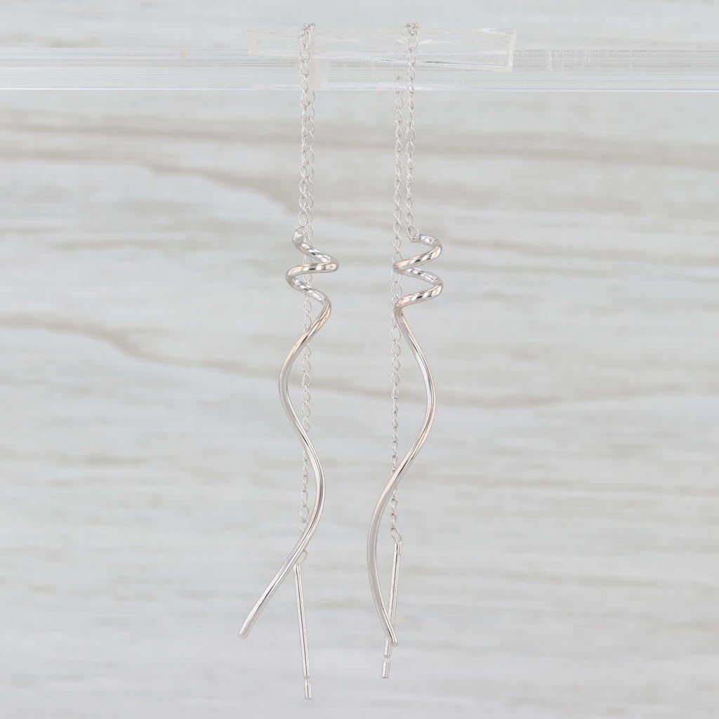 Swirl Dangle Earrings 14k White Gold Threader Drops