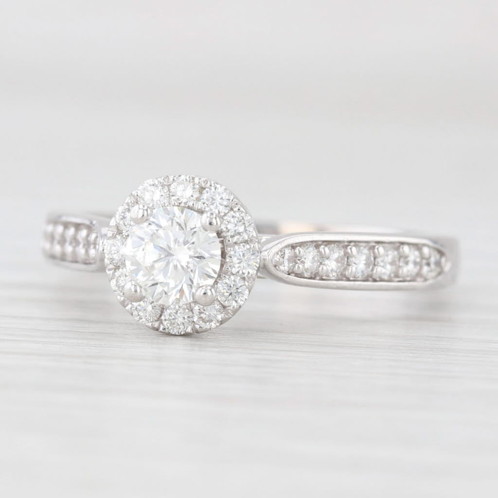 Light Gray Leo 0.81ctw Diamond Halo Engagement Ring 14k White Gold Size 7.25 GSI COA