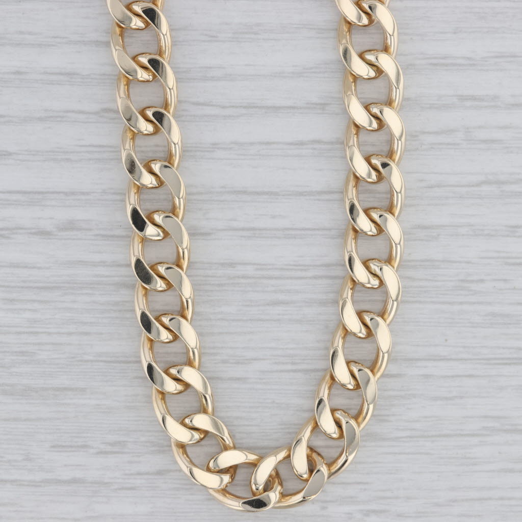 Gray Cuban Curb Chain Necklace 14k Yellow Gold 17" 9.5mm