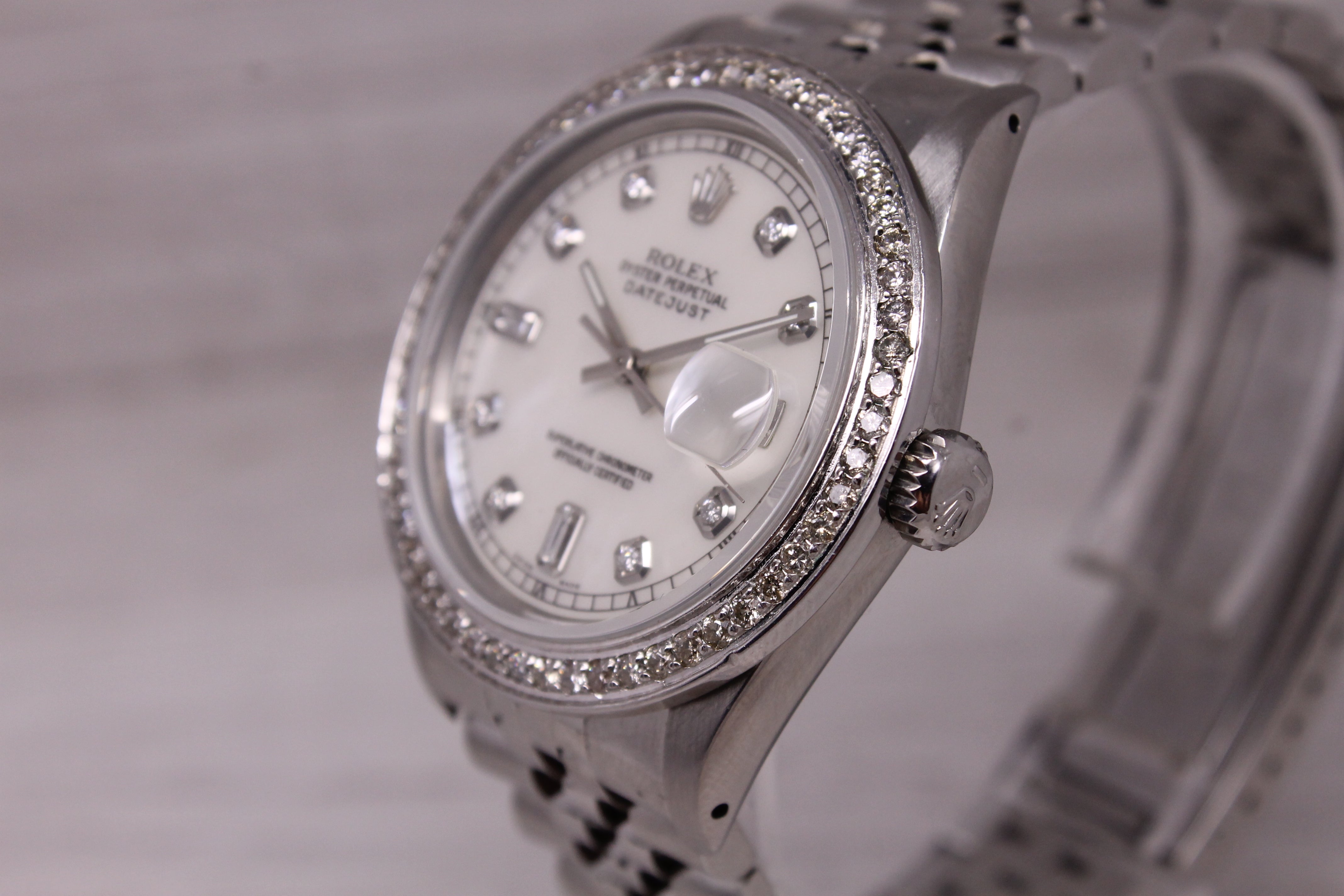 Vintage 1983 Rolex Datejust 16014 36mm MOP Dial & Diamond Dial Bezel Jubilee