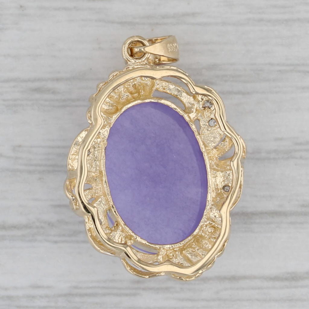 Gray Lavender Jadeite Jade Diamond Pendant 14k Yellow Gold Oval Cabochon