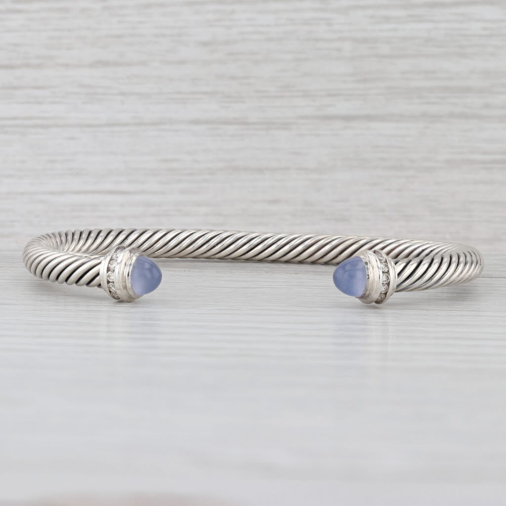 David Yurman Chalcedony Diamond Cuff Bracelet Sterling Silver 7" 5mm