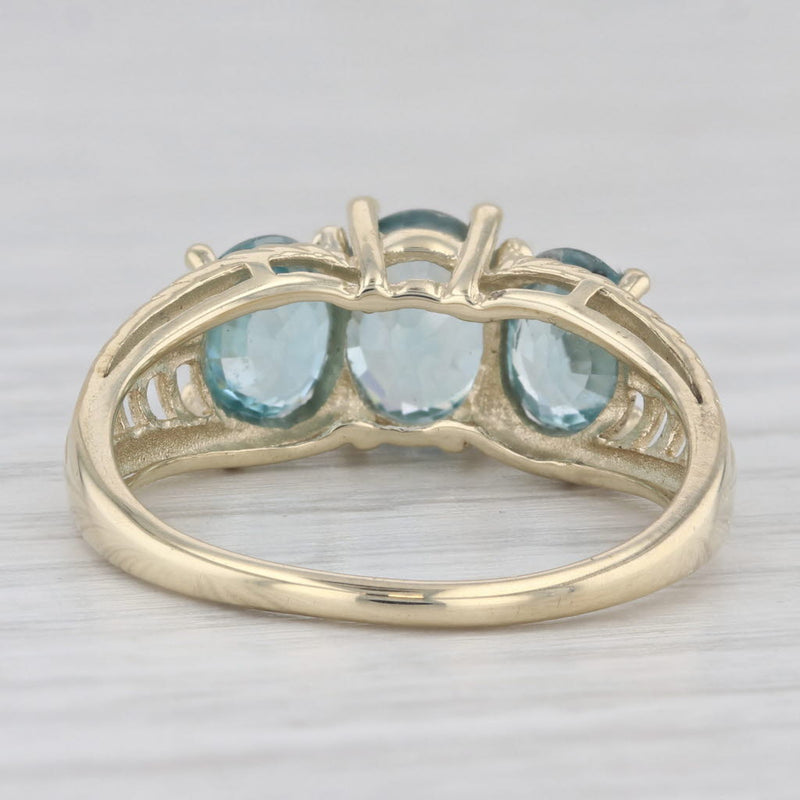 4.40ctw Oval Blue Zircon 3-Stone Ring 10k Yellow Gold Size 9