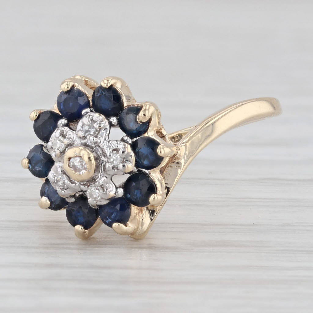 Light Gray 0.60ctw Blue Sapphire Flower Ring 10k Yellow Gold Sz 4.75 Bypass Diamond Accents