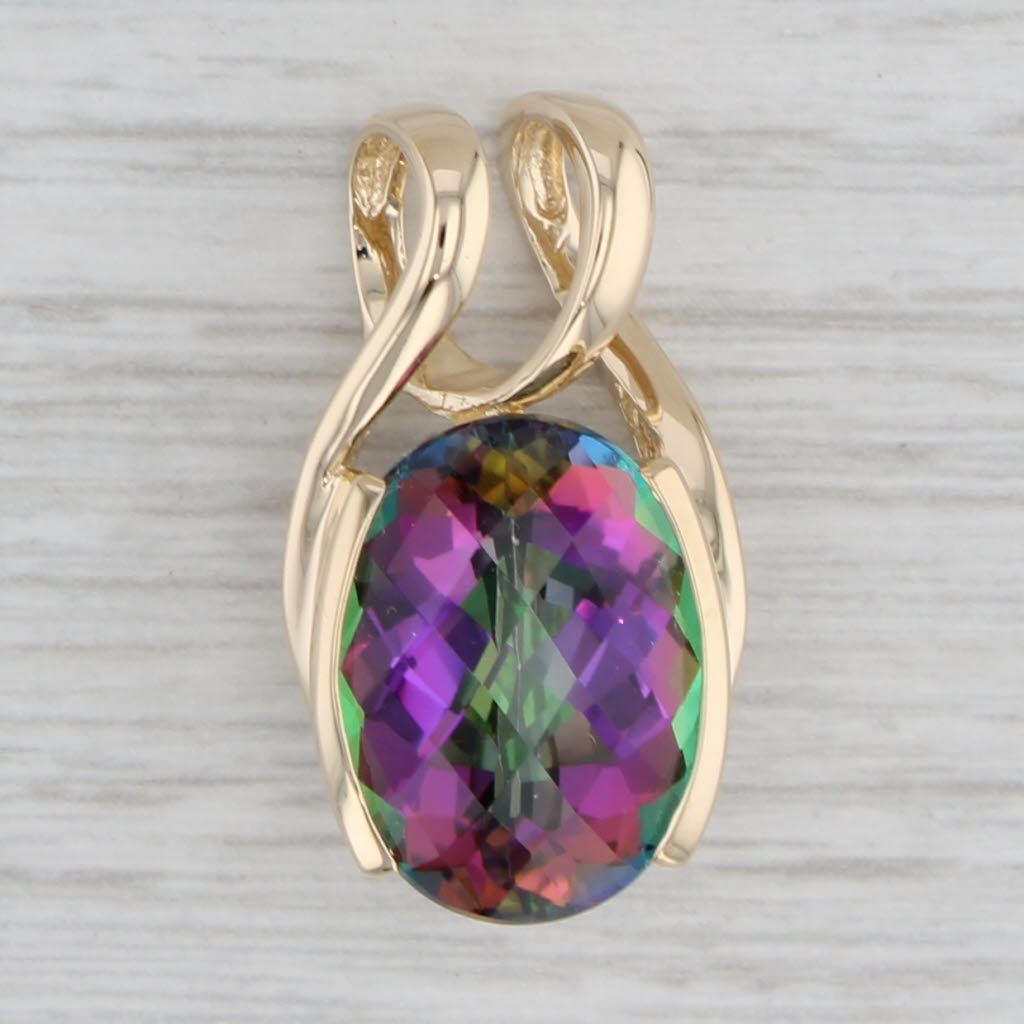 Gray 3.25ct Mystic Topaz Pendant 14k Yellow Gold Oval Solitaire