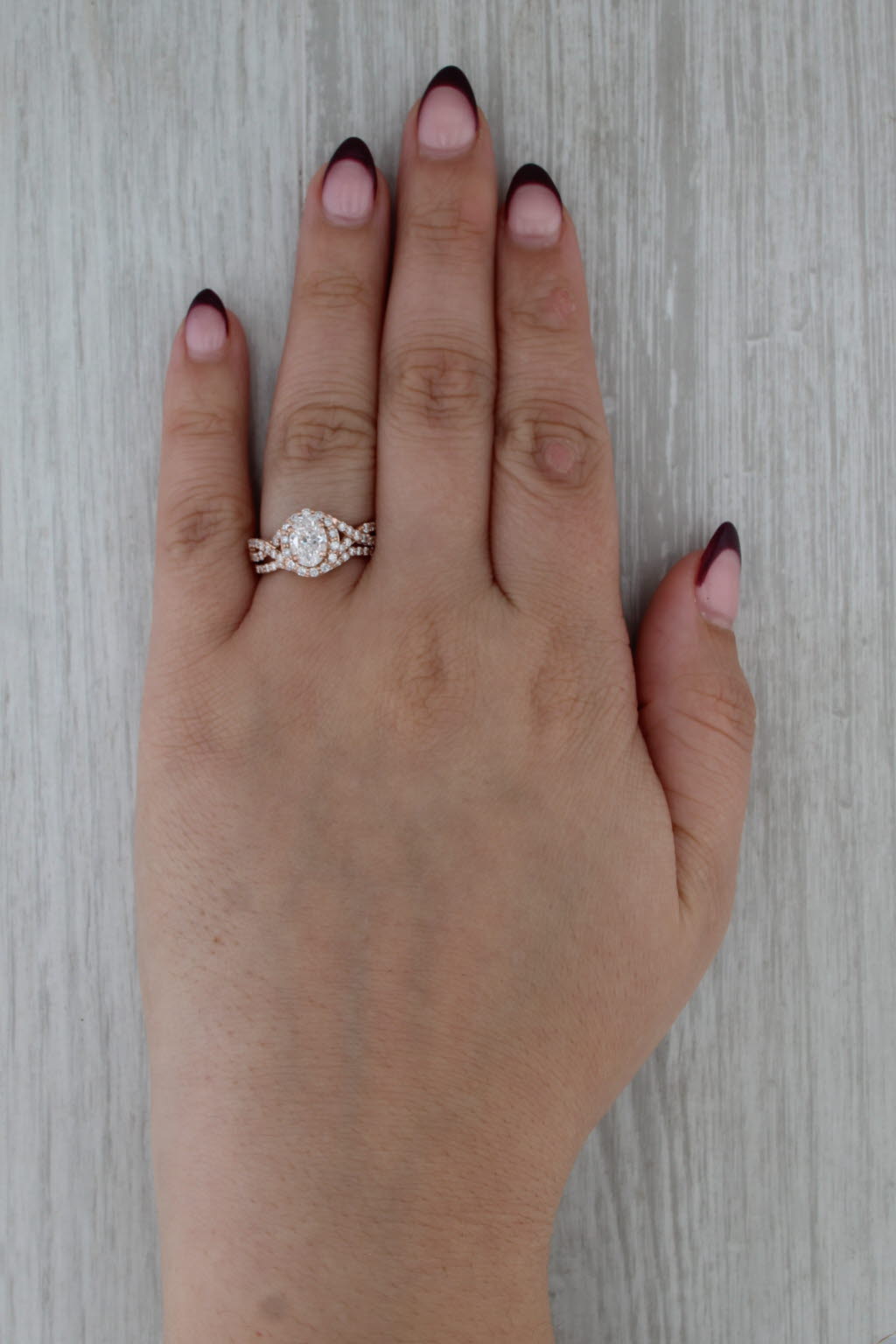 1.58ctw Oval Halo Engagement Ring Wedding Band Bridal Set 14k Rose Gold Size 7