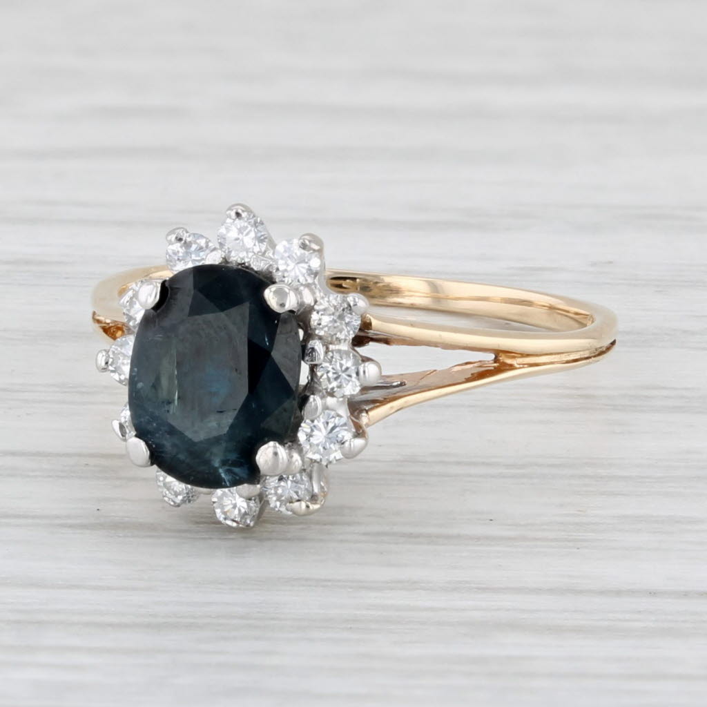 Light Gray 1.53ctw Blue Sapphire Diamond Halo Ring 14k Yellow Gold Size 5.75 Engagement