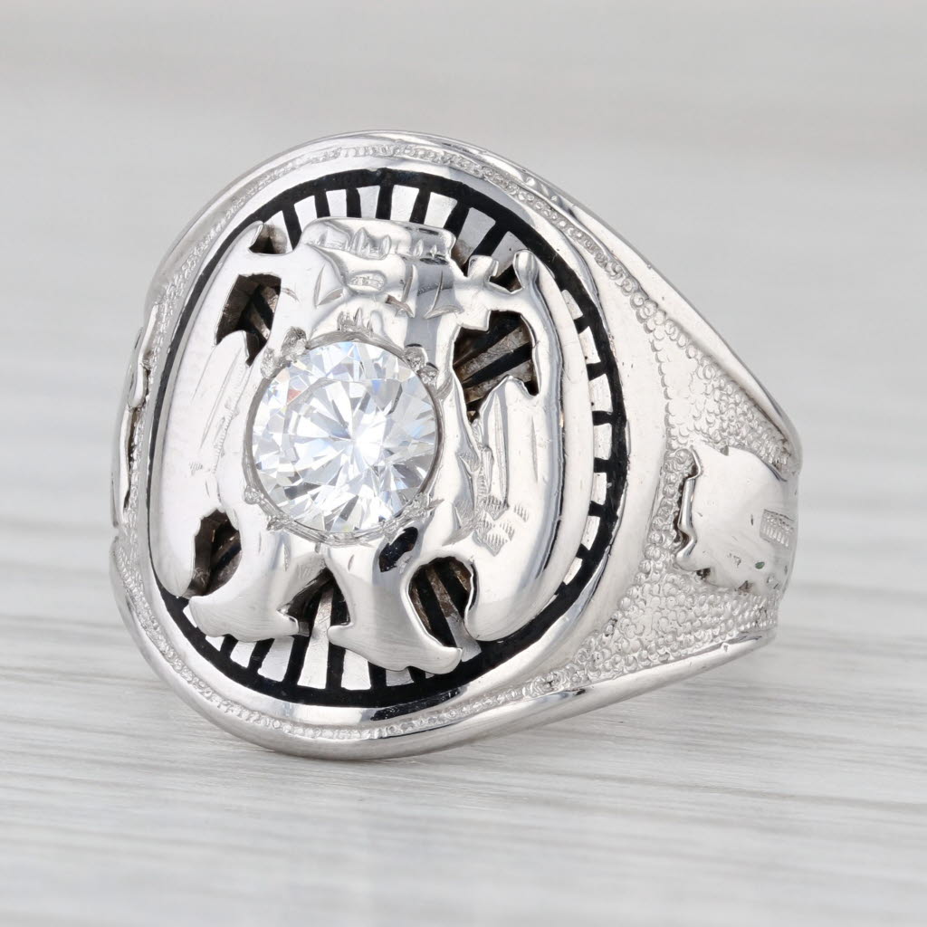 Antique Masonic Scottish Rite Ring 14k Gold Cubic Zirconia Shriners 32nd Degree