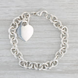 Tiffany & Co ID Return Heart Charm Bracelet Sterling Silver 8" Cable Chain Box
