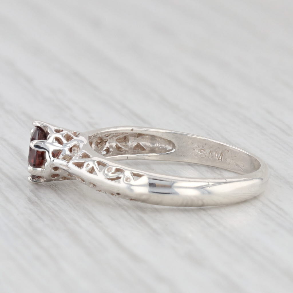 Light Gray 0.75ct Red Zircon Round Solitaire Ring Sterling Silver Sz 6.25 Stackable Ornate