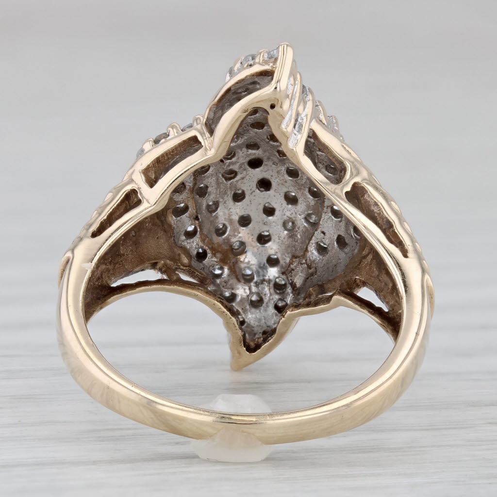 Gray 0.75ctw Diamond Cluster Bypass Ring 10k Yellow Gold Size 8.25 Cocktail